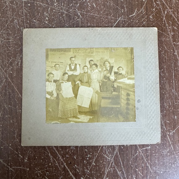 Antique Photograph Snapshot Posed Lifestyle Teacher with Students in Classroom‎ - Picture 1 of 6